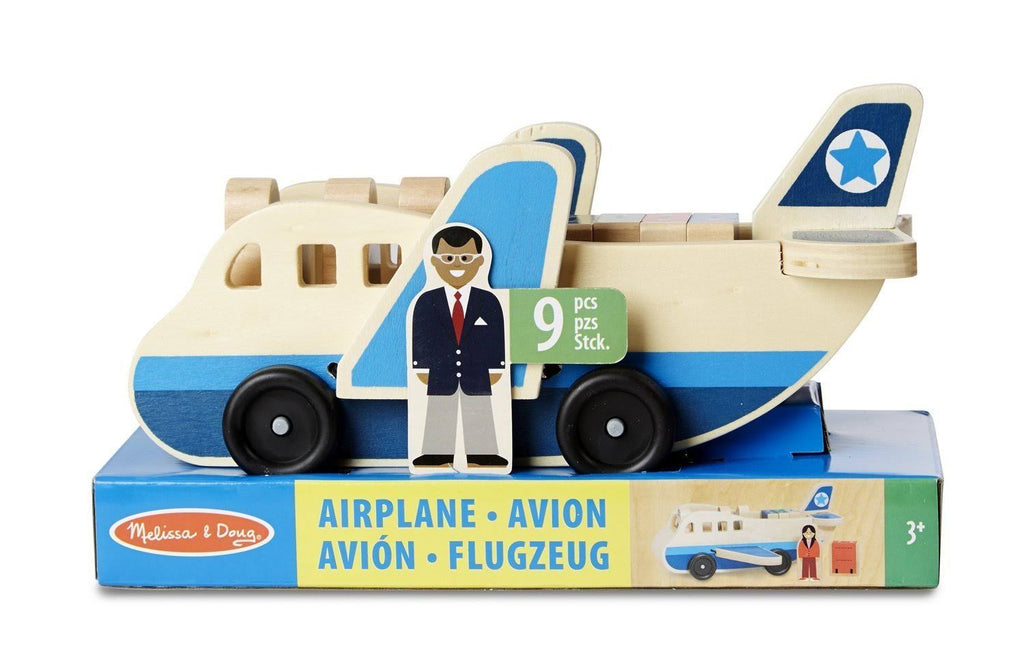 Wooden Aeroplane Play Set with 4 Play Figures and 4 Suitcases B49184