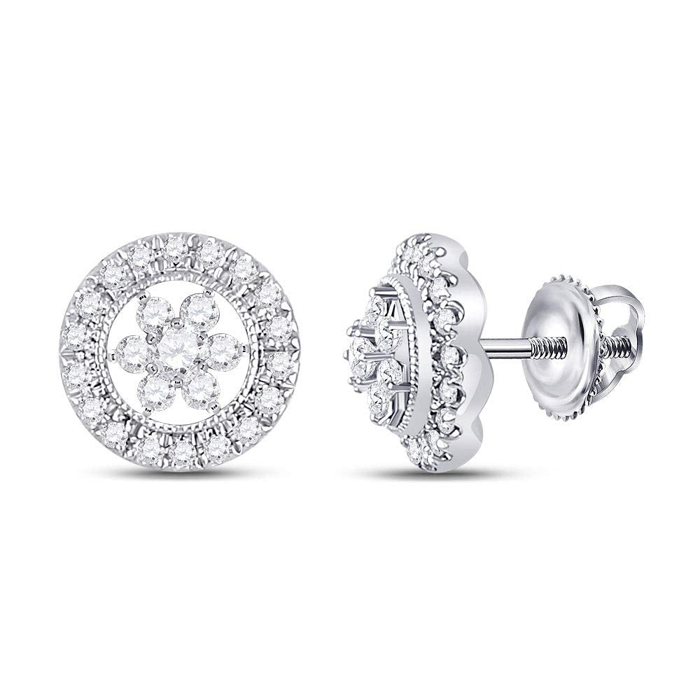14kt White Gold Diamond Floral Cluster Earrings 3/8 Cttw N163374