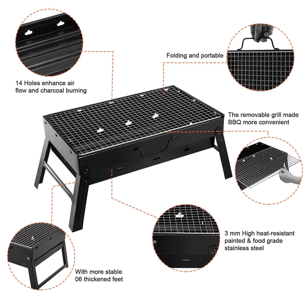 Folding Portable Charcoal BBQ Grill with 10 Pc Stainless Steel Sticks D182
