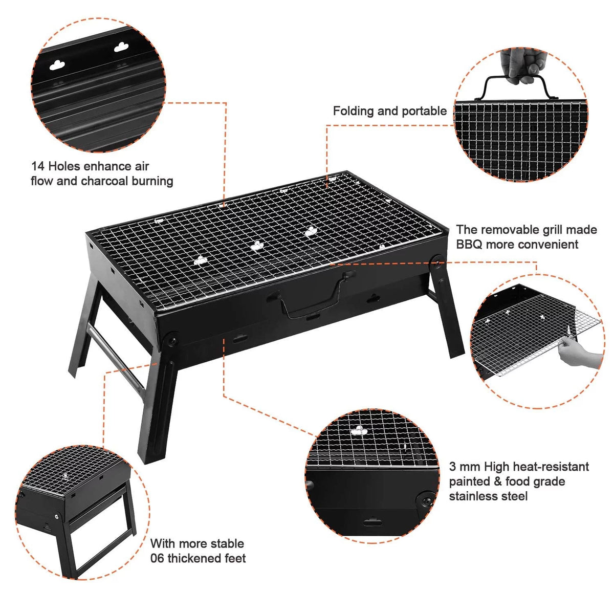 Folding Portable Charcoal BBQ Grill with 10 Pc Stainless Steel Sticks D182