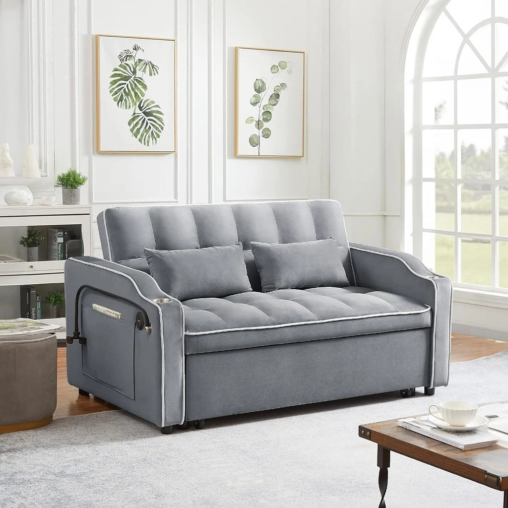 55" Tufted Velvet Convertible Sofa Bed L9422