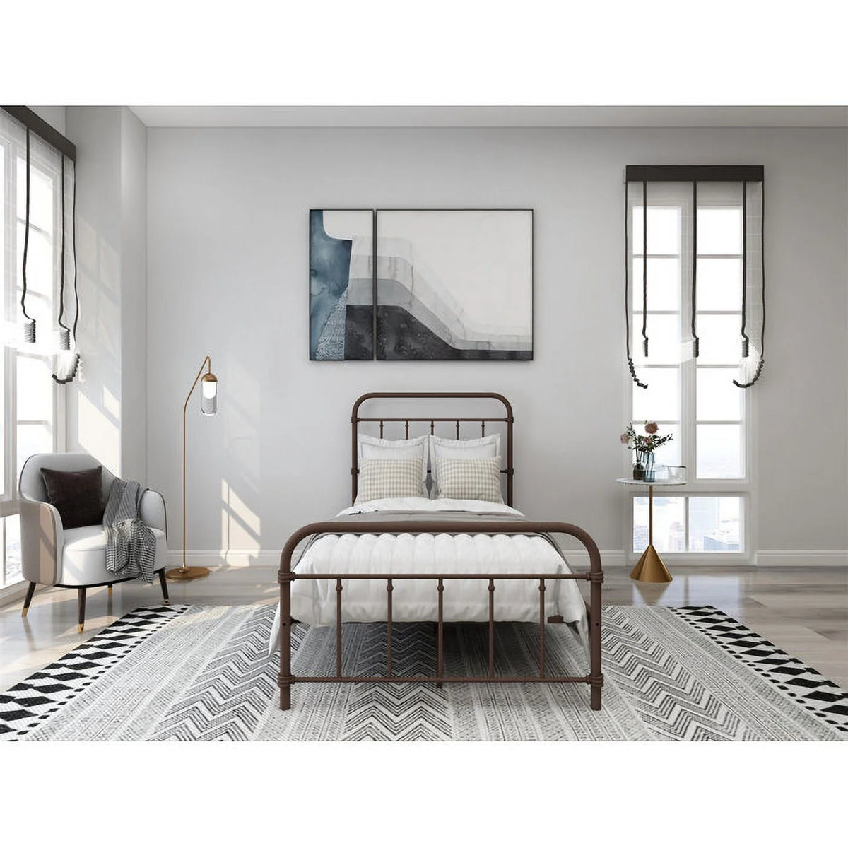 Metal Twin Bed Frame with Headboard and Footboard P59568