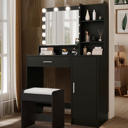 White Vanity Desk with Mirror and Light Y694