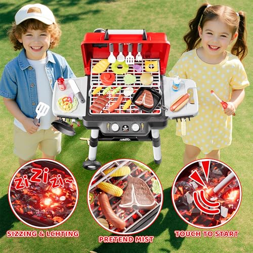 Kids BBQ Grill Playset with Wheels, Smoke Sound Light U4998