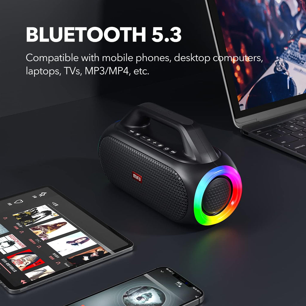 Portable Bluetooth Speaker with 2 Subwoofers, 2 Tweeters, LED Light, IPX7 Waterproof, 24H Playtime, 60W F70548