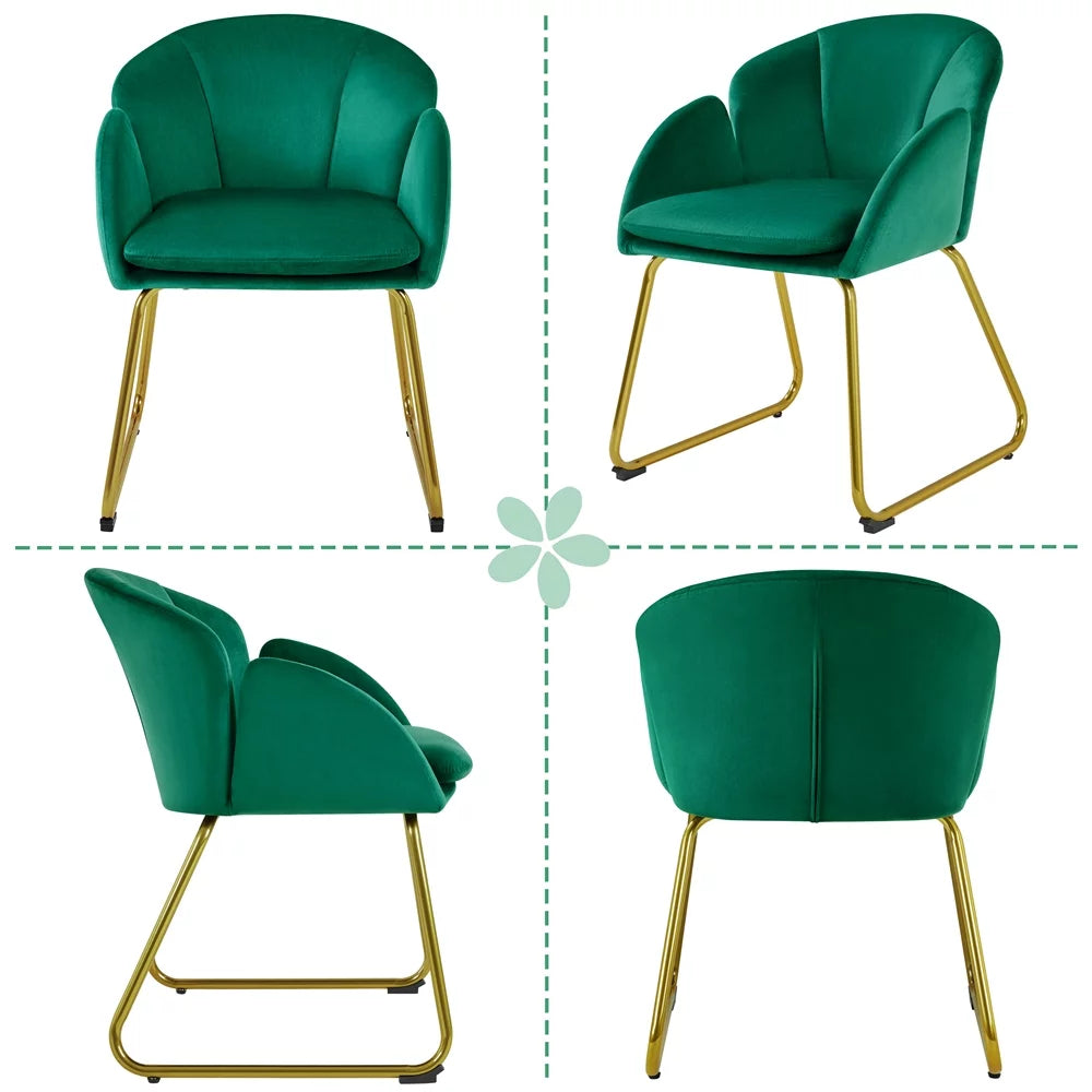 Green Velvet Armchair with Golden Metal Legs B8482
