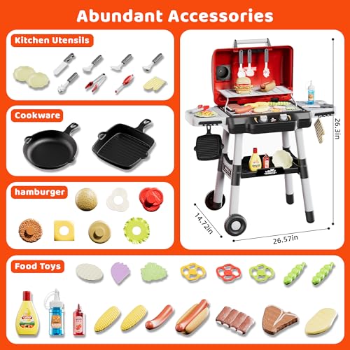 Kids BBQ Grill Playset with Wheels, Smoke Sound Light U4998