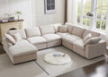 Cream Modular Sectional Sofa with Ottoman 7 Seater L-Shaped X8467