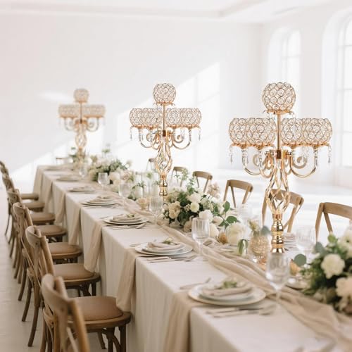 5-Arm Crystal Candelabra Candle Holder Stand with Crystal Bowl A529