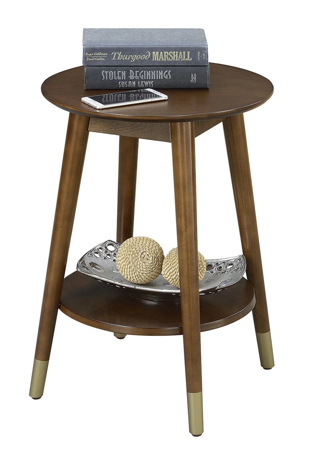 Mid Century Round End Table with Bottom Shelf Z501474