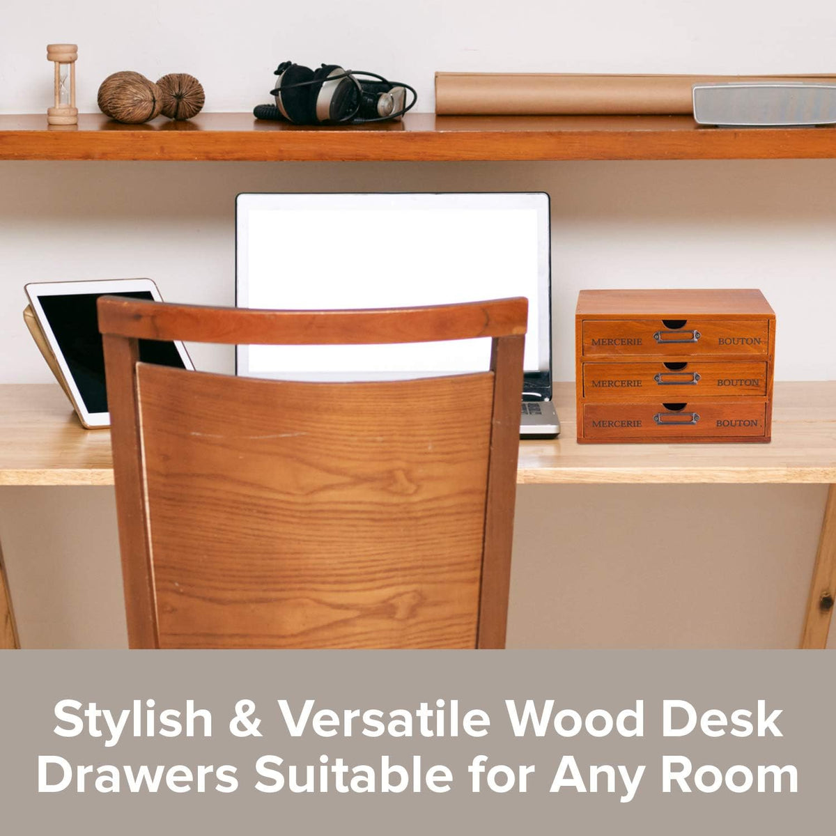 Vintage 3-Drawer Solid Wood Desk Organizer Pack of 2 H4598
