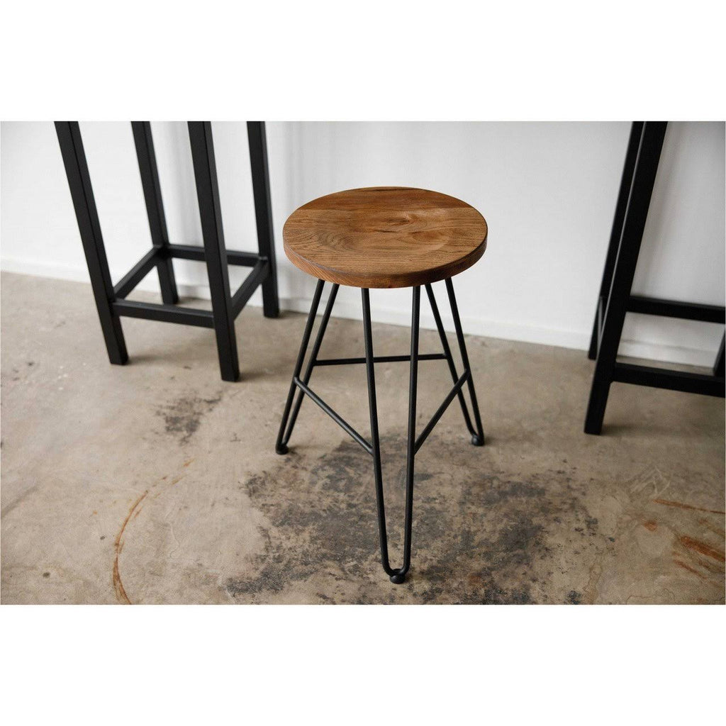 Natural Brown Ash Wood and Steel Bar Stool C98117