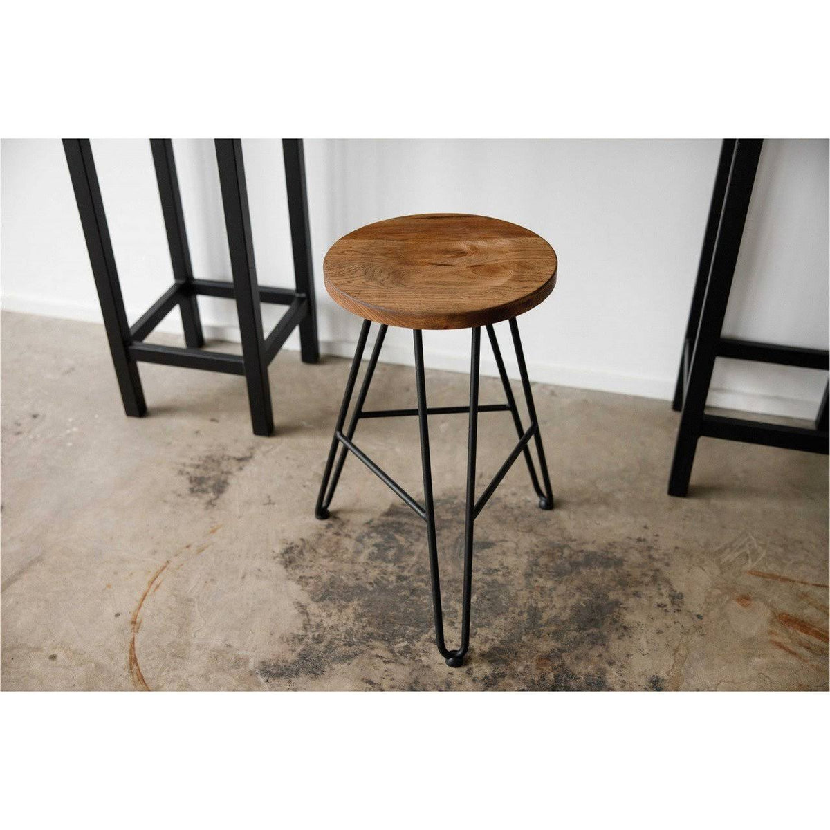 Natural Brown Ash Wood and Steel Bar Stool C98117