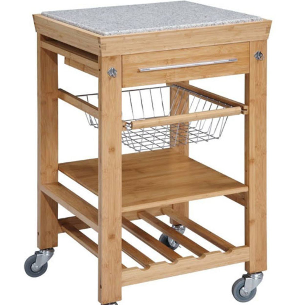 Bamboo Granite Top Kitchen Cart W27667
