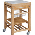 Bamboo Granite Top Kitchen Cart W27667