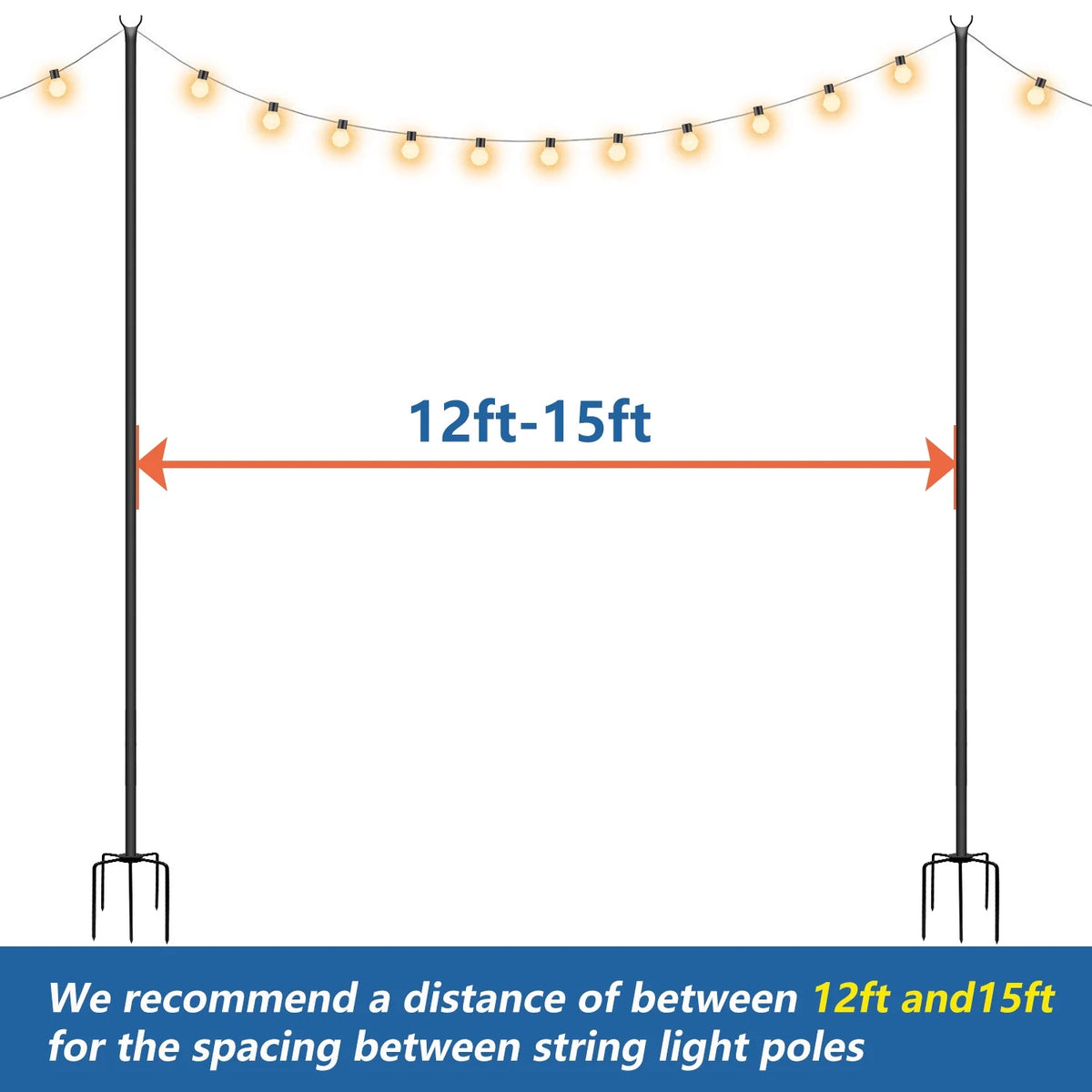 String Light Poles Stand for Outside, 2 Pack, 9 FT x 25 mm J6871