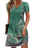 Casual A-Line Floral Mini Dress with Pockets F628
