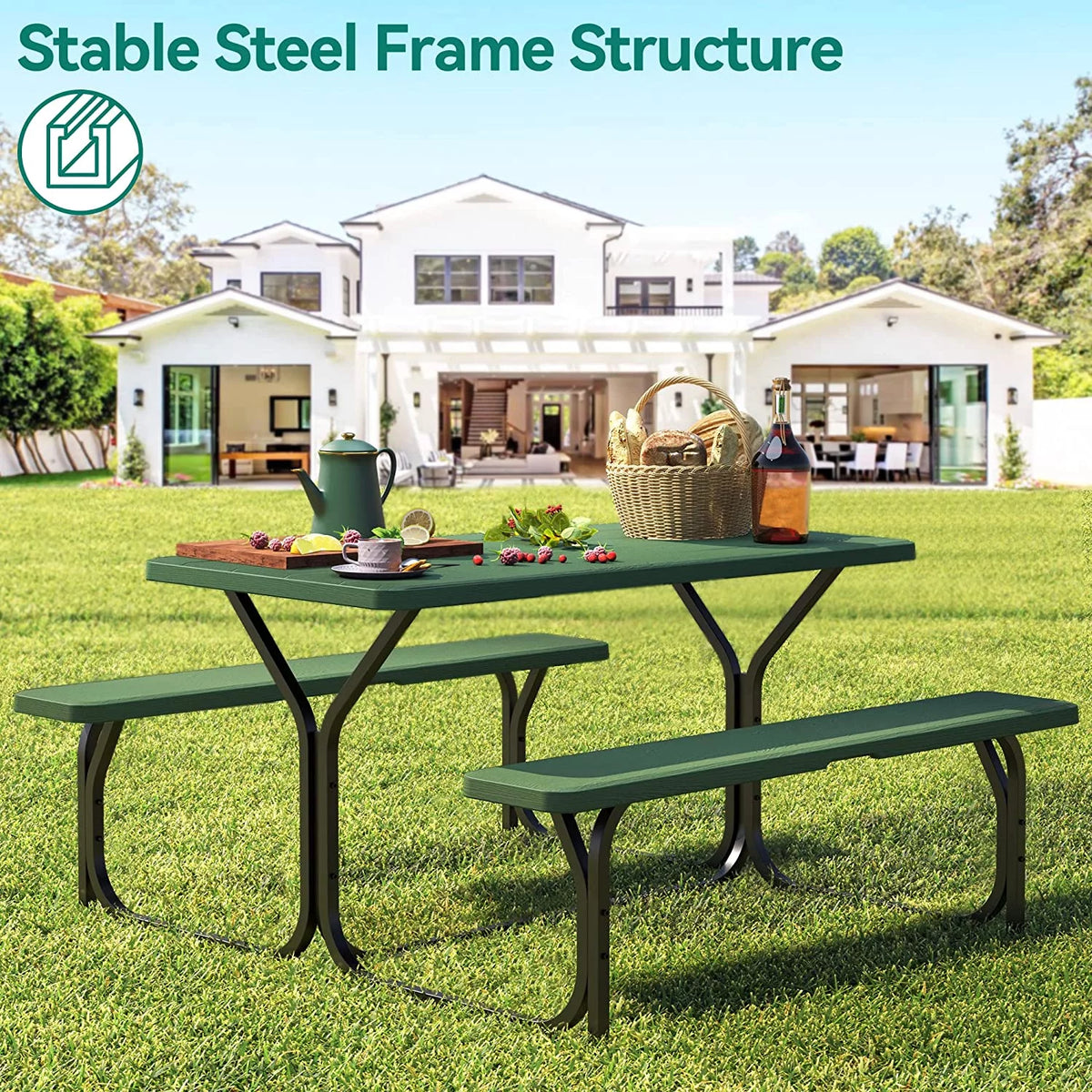 6ft Heavy Duty Outdoor Picnic Table and Bench Green D3423