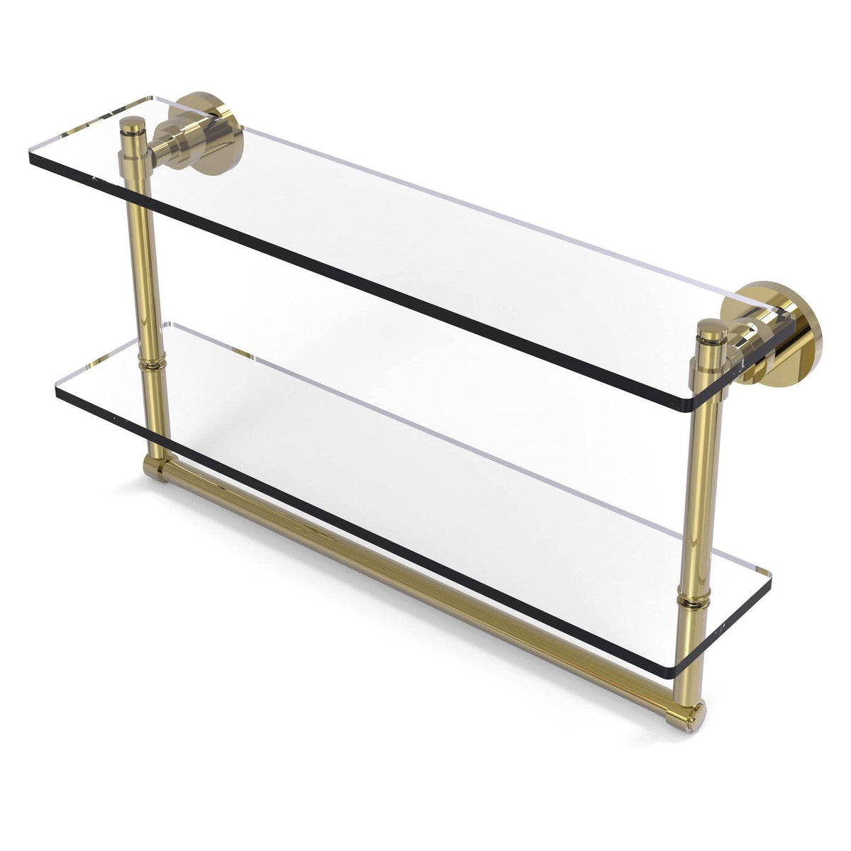 16 inch Two Tiered Glass Shelf with Integrated Towel Bar F538584
