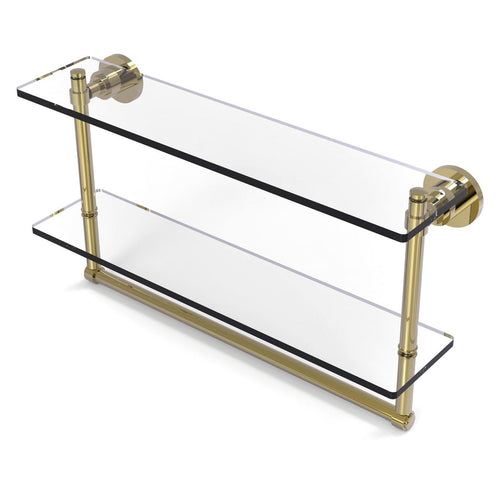 16 inch Two Tiered Glass Shelf with Integrated Towel Bar F538584