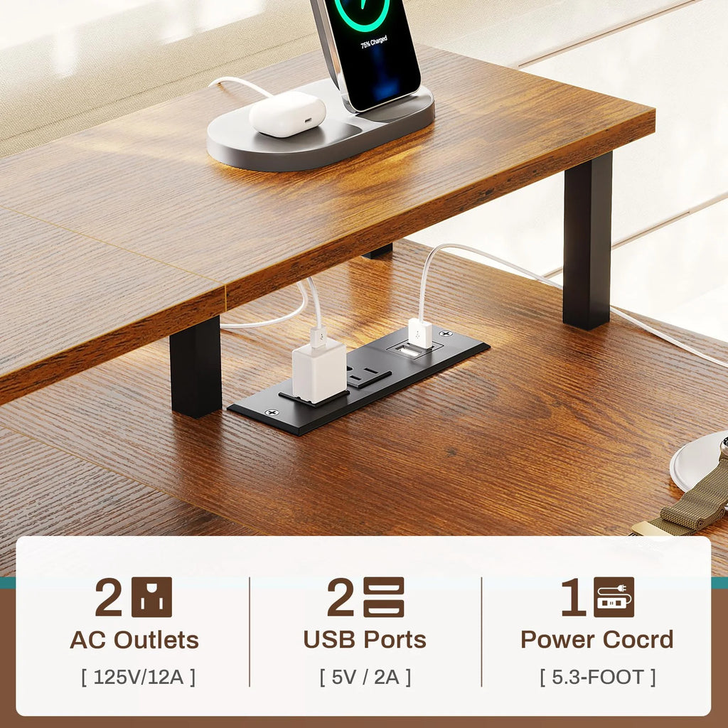 L Shaped Desk with LED Lights and Power Outlets H54234
