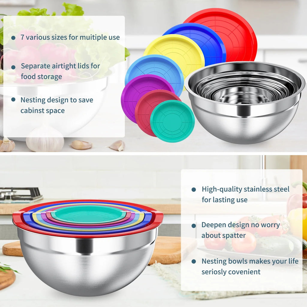 Stainless Steel Mixing Bowls Set with Lids 7 Pc M303374