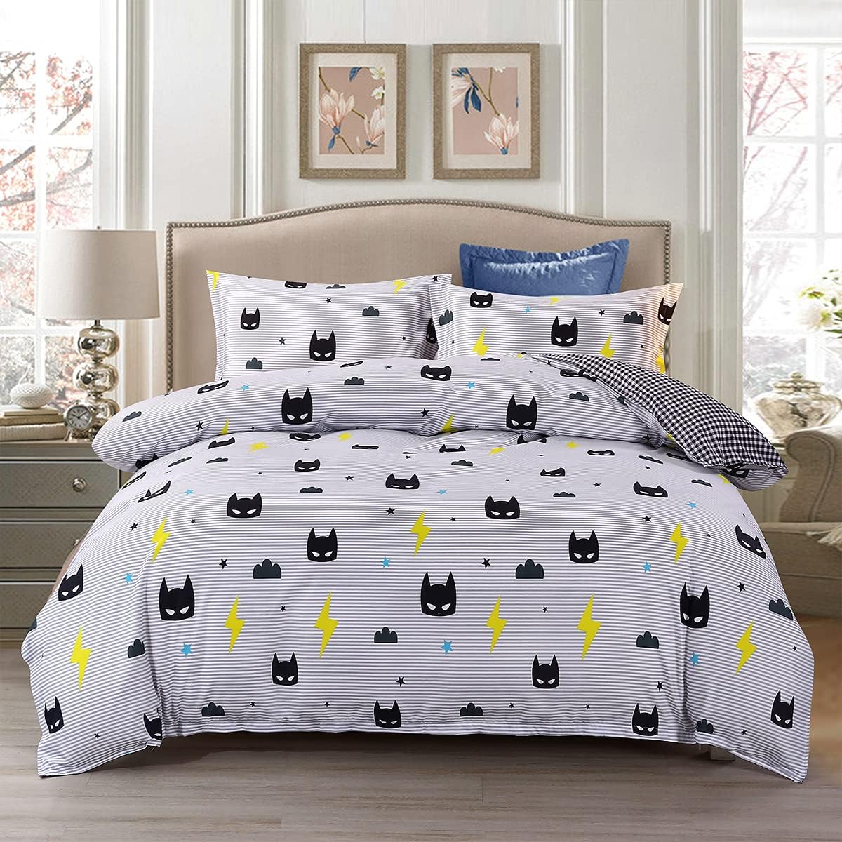 Twin Reversible White and Black Cow Duvet Cover Bedding Set with Zipper J12012