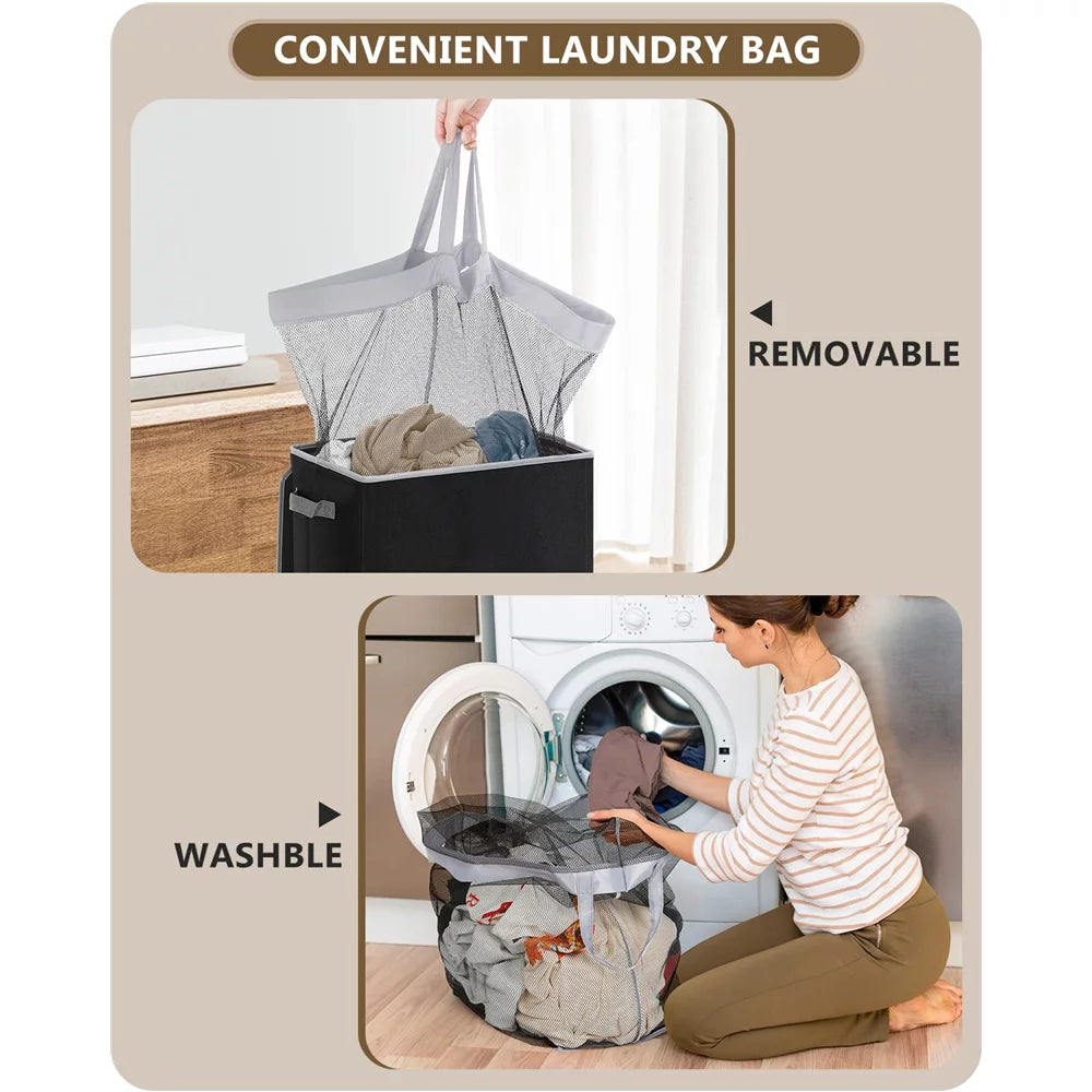 100L Collapsible Laundry Hamper with Lid & Laundry Bag S39465