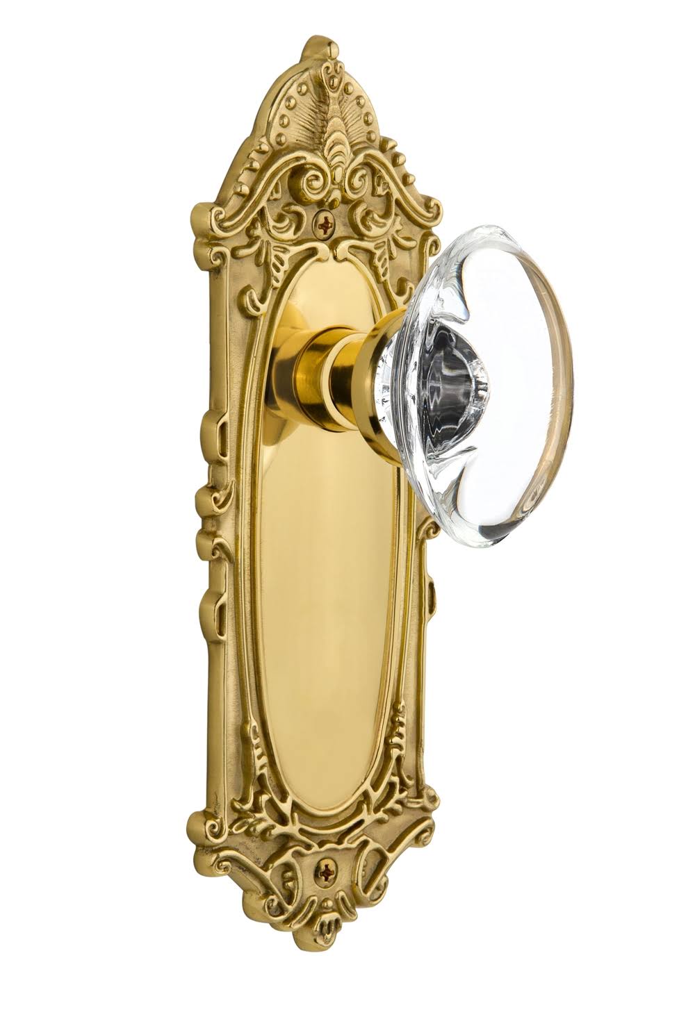 Victorian Plate Passage Oval Crystal Glass Door Knob, Polished Brass N482545