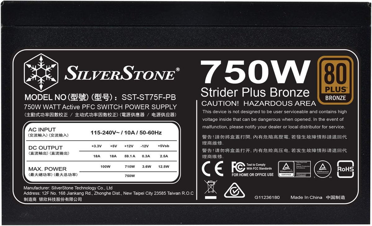 750 Watt ATX Power Supply 80 Plus Bronze Modular H3541