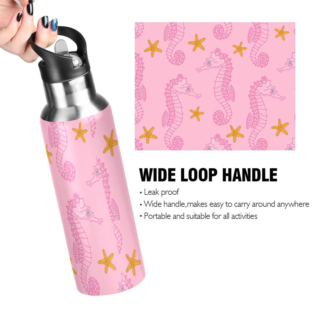 Pink Seahorse Starfish Stainless Steel Insulated Water Bottle F64998