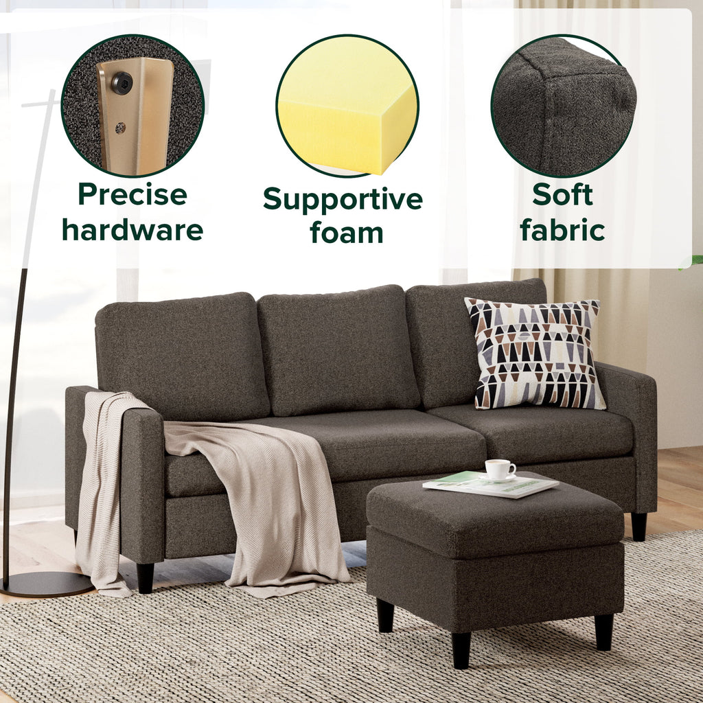 Dark Grey Convertible Sectional Sofa with Reversible Chaise I53941