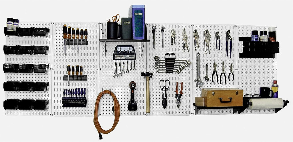 8 ft Wall Pegboard Organizer Kit with Blue Toolboard and Black Hooks P9734