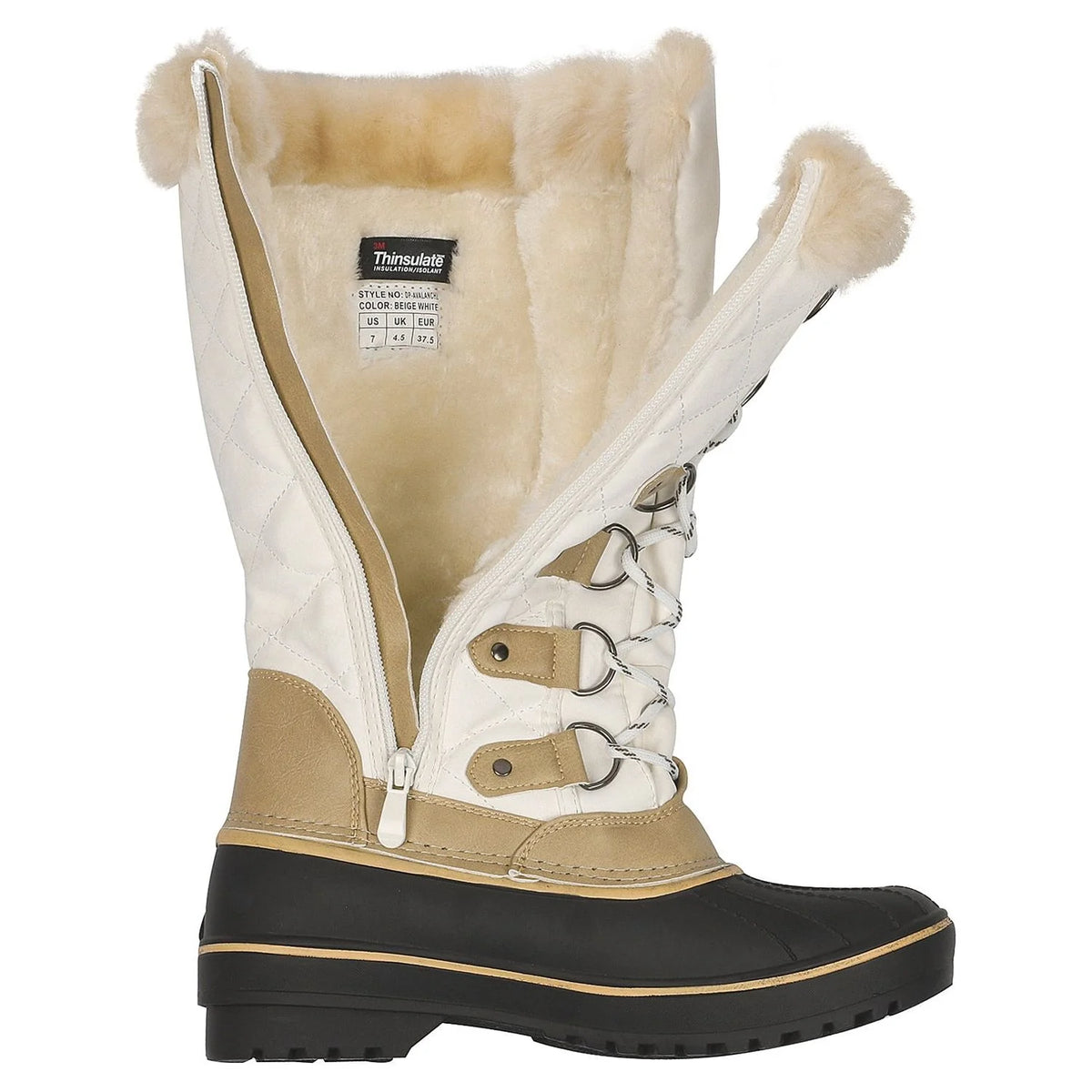 BEIGE/WHITE Waterproof Faux Fur Lined Mid Calf Snow Boots T921975