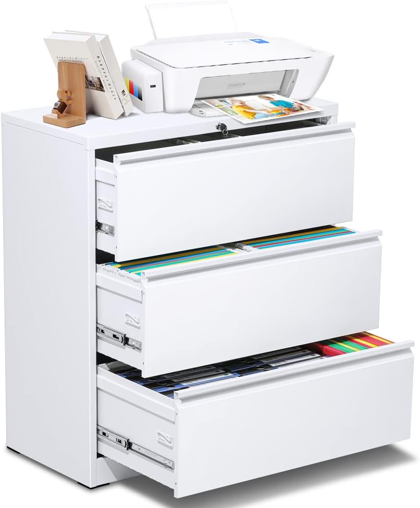 Black 3 Drawer Lateral File Cabinet with 6 Adjustable Hanging Bars E3921
