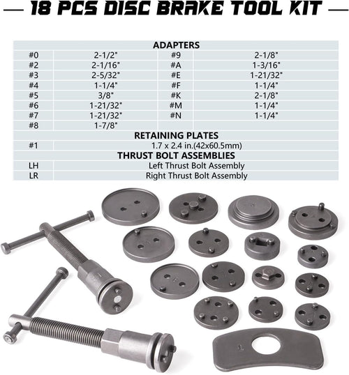 18Pcs Disc Brake Caliper Tool Set & 8Pcs Drum Brake Tool Kit C723