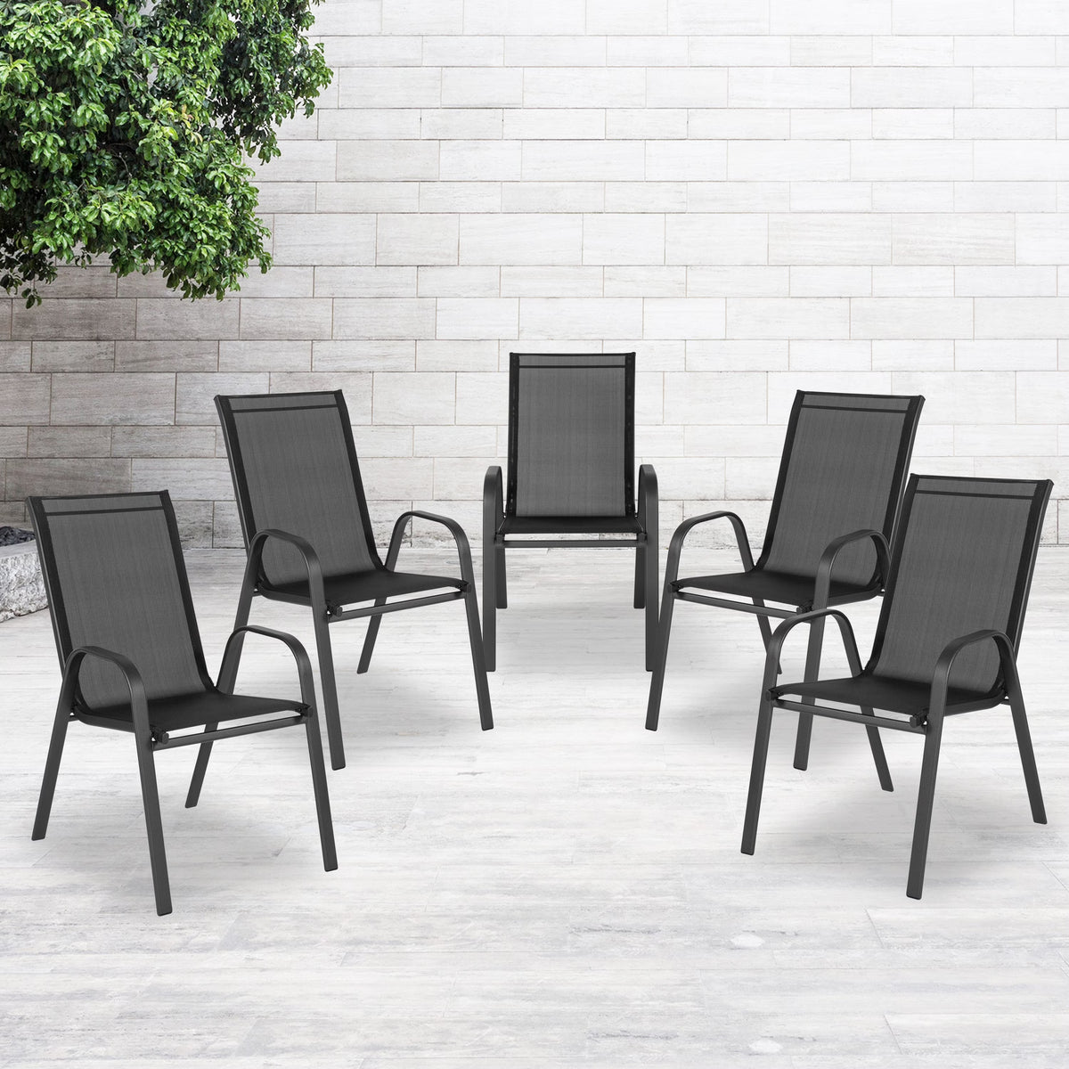Black Stackable Patio Chairs, Set of 5 D8641