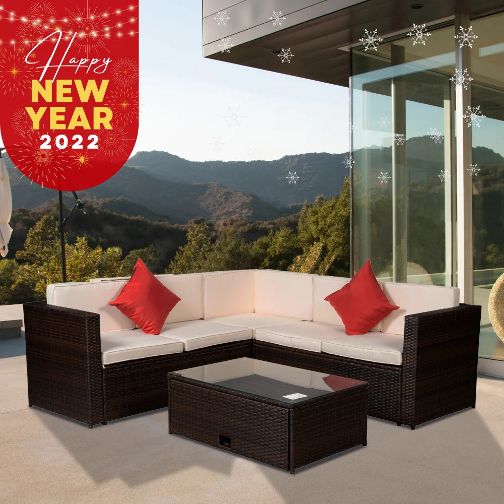 Brown PE Rattan Wicker Sectional Cushioned Sofa Set B9879