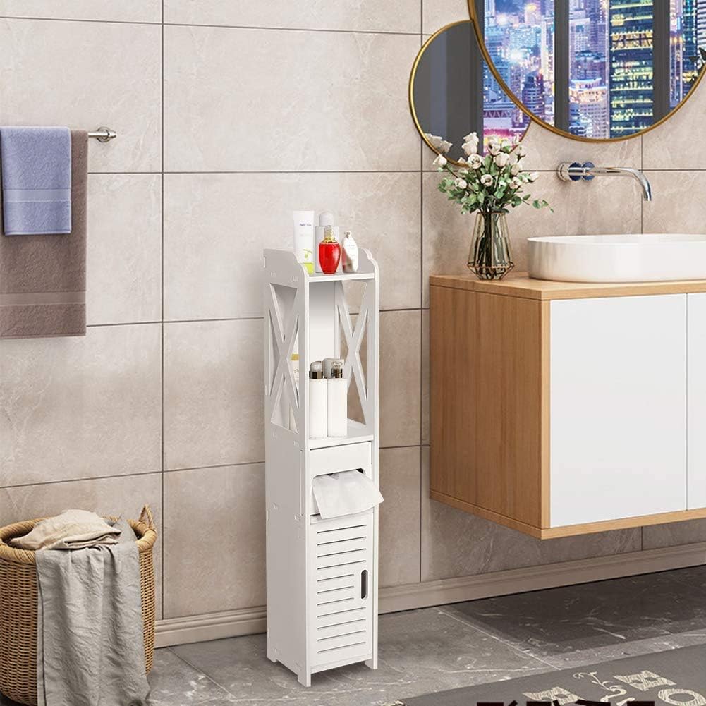 White Bathroom Floor Cabinet Storage Organizer, 31.5 x 6.1 x 5.9 inch J25638