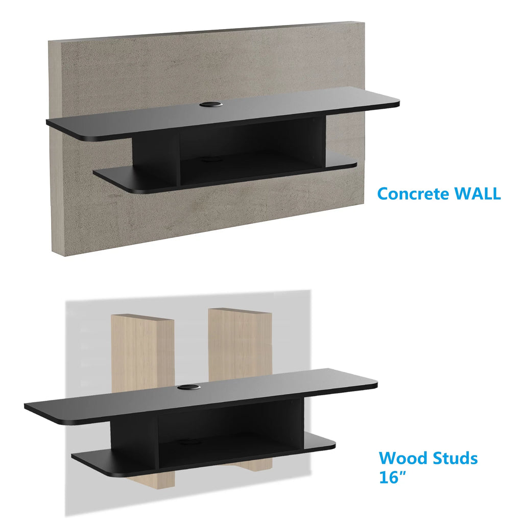Black Wall Mounted Floating TV Shelf Media Console N645475