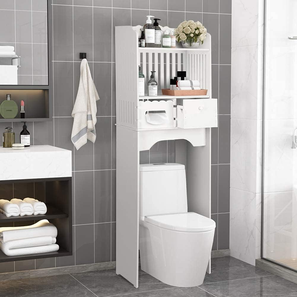 White Bathroom Floor Cabinet Storage Organizer, 31.5 x 6.1 x 5.9 inch J25638