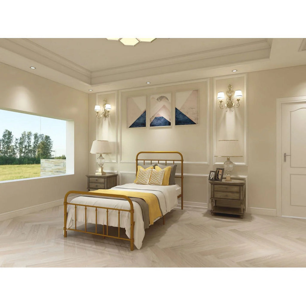 Metal Twin Bed Frame with Headboard and Footboard P59568