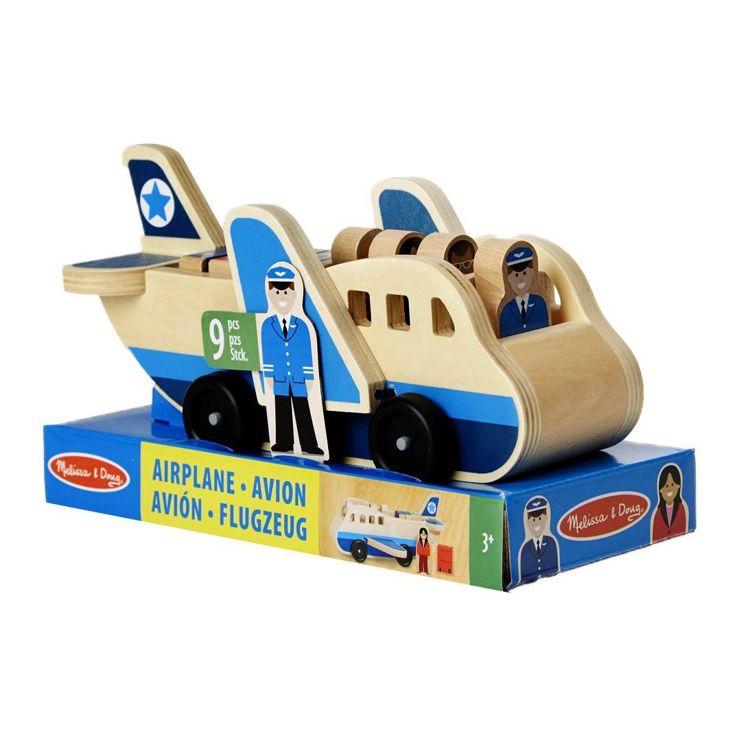 Wooden Aeroplane Play Set with 4 Play Figures and 4 Suitcases B49184