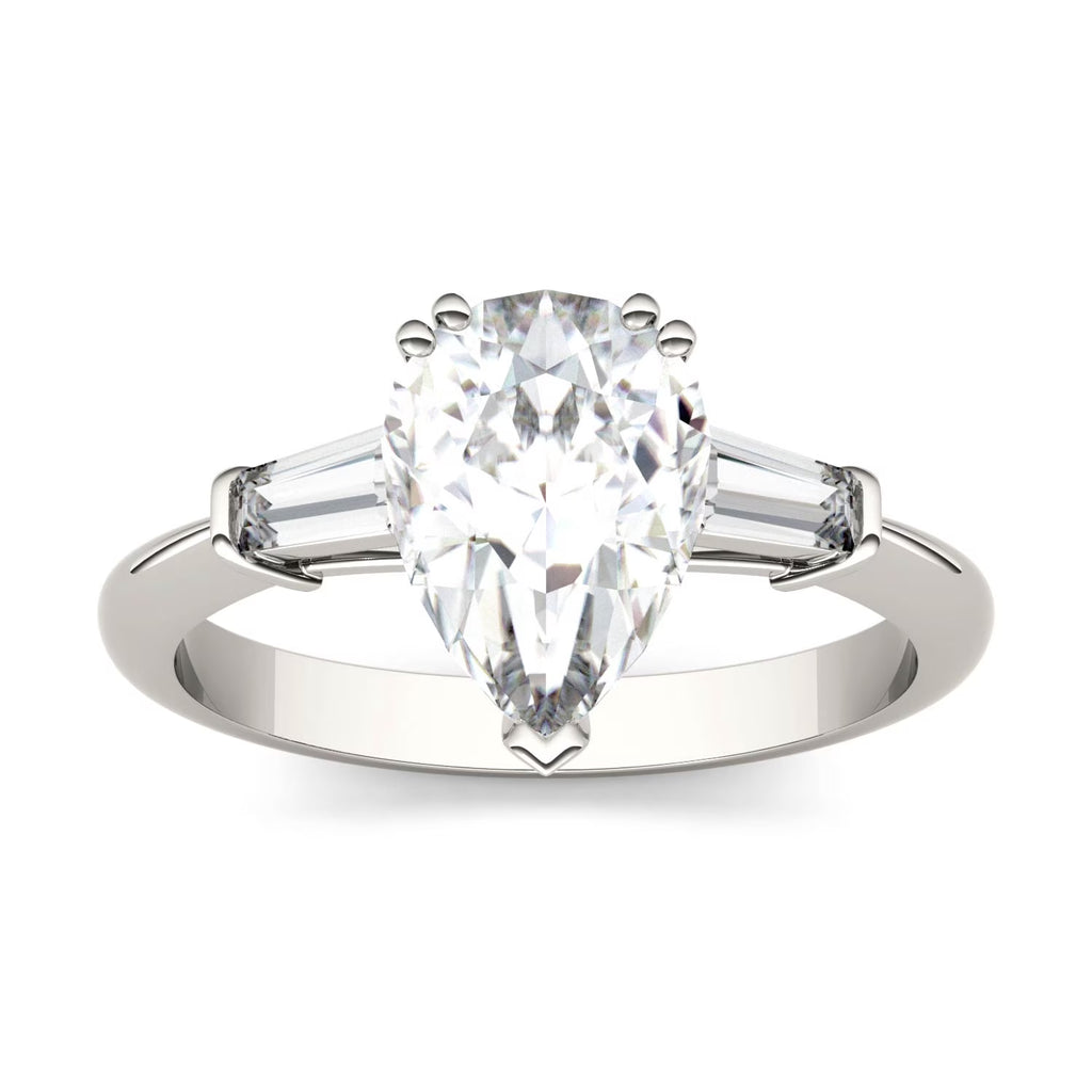 Pear Cut Moissanite Engagement Ring 2.47 DEW M950