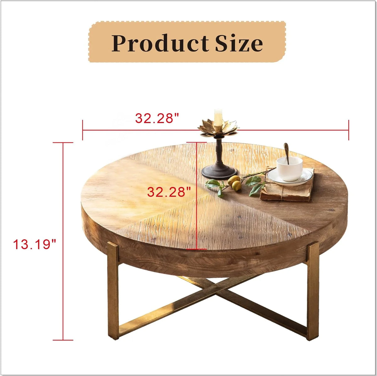 Round Wood Coffee Table with Gold Metal Legs Z869090