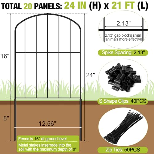 Decorative Garden Fence 24in x 10.5ft 10 Panels Metal Wire T748