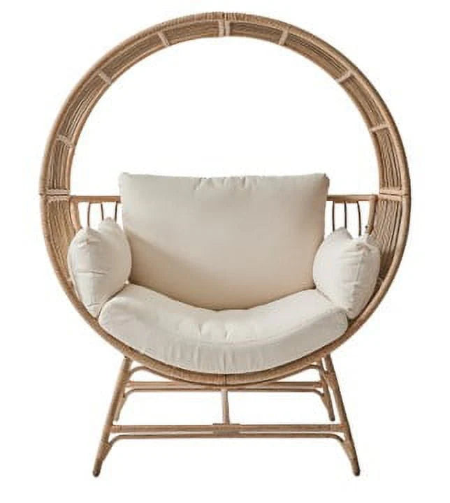 Beige Round Wicker Outdoor Egg Chair L405