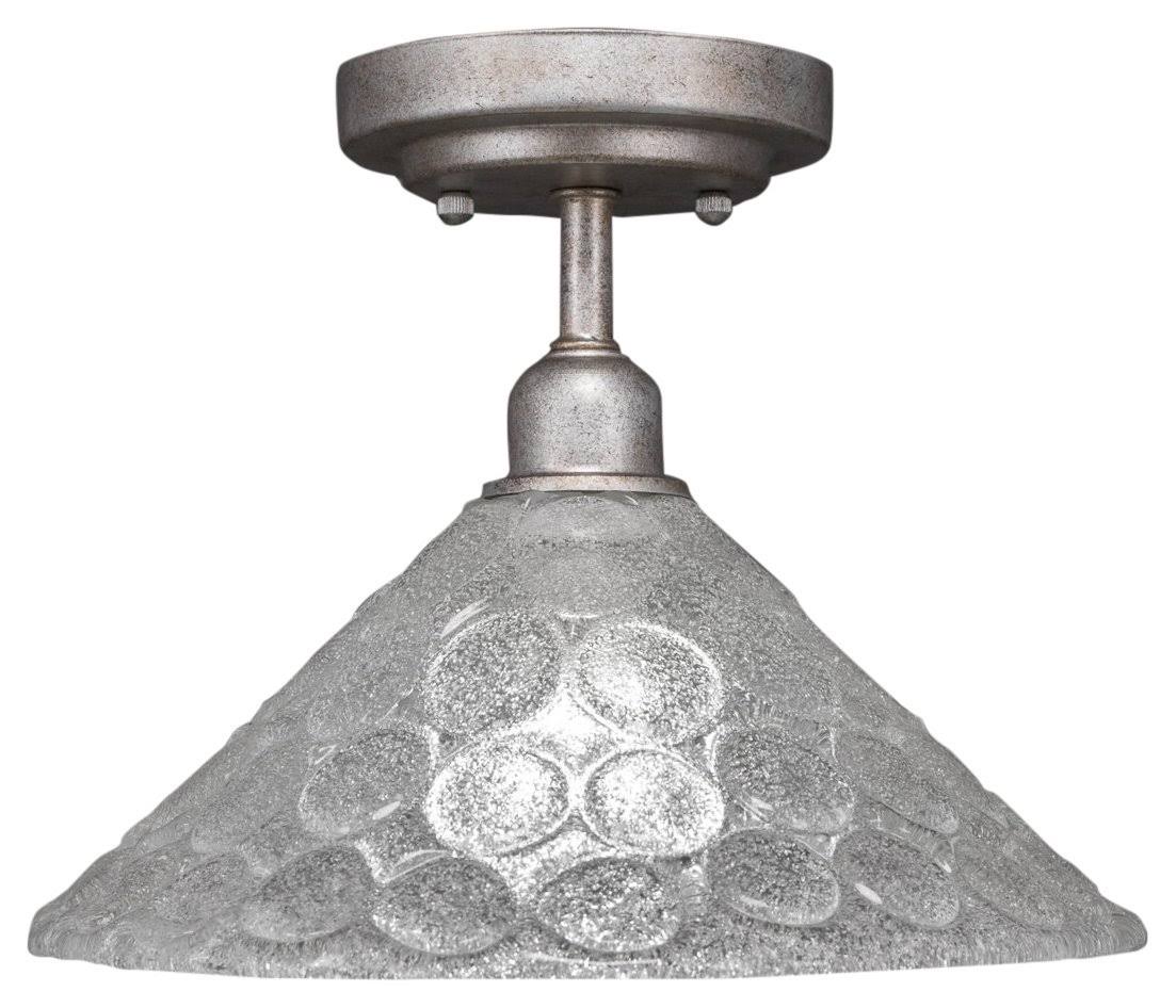 Vintage 12 inch One Light Semi-Flush Mount Aged Silver Finish with Italian Bubble Glass N46534