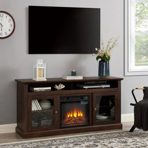 Electric Fireplace TV Stand up to 60" with Cabinet and Open Shelves B9953