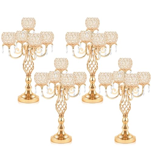 5-Arm Crystal Candelabra Candle Holder Stand with Crystal Bowl A529